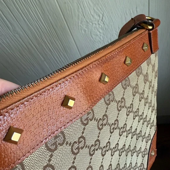 Gucci GG Monogram Canvas/ Leather Studded Crossbody - Picture 7 of 15